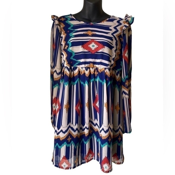 Multicolor Patterned Women's Dress - Picture 1 of 3